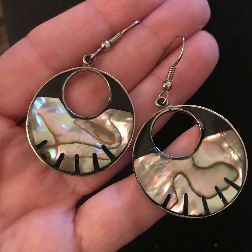 Enamel Mother of Pearl Silver Modern Earrings MOP Mexico - Picture 6 of 6